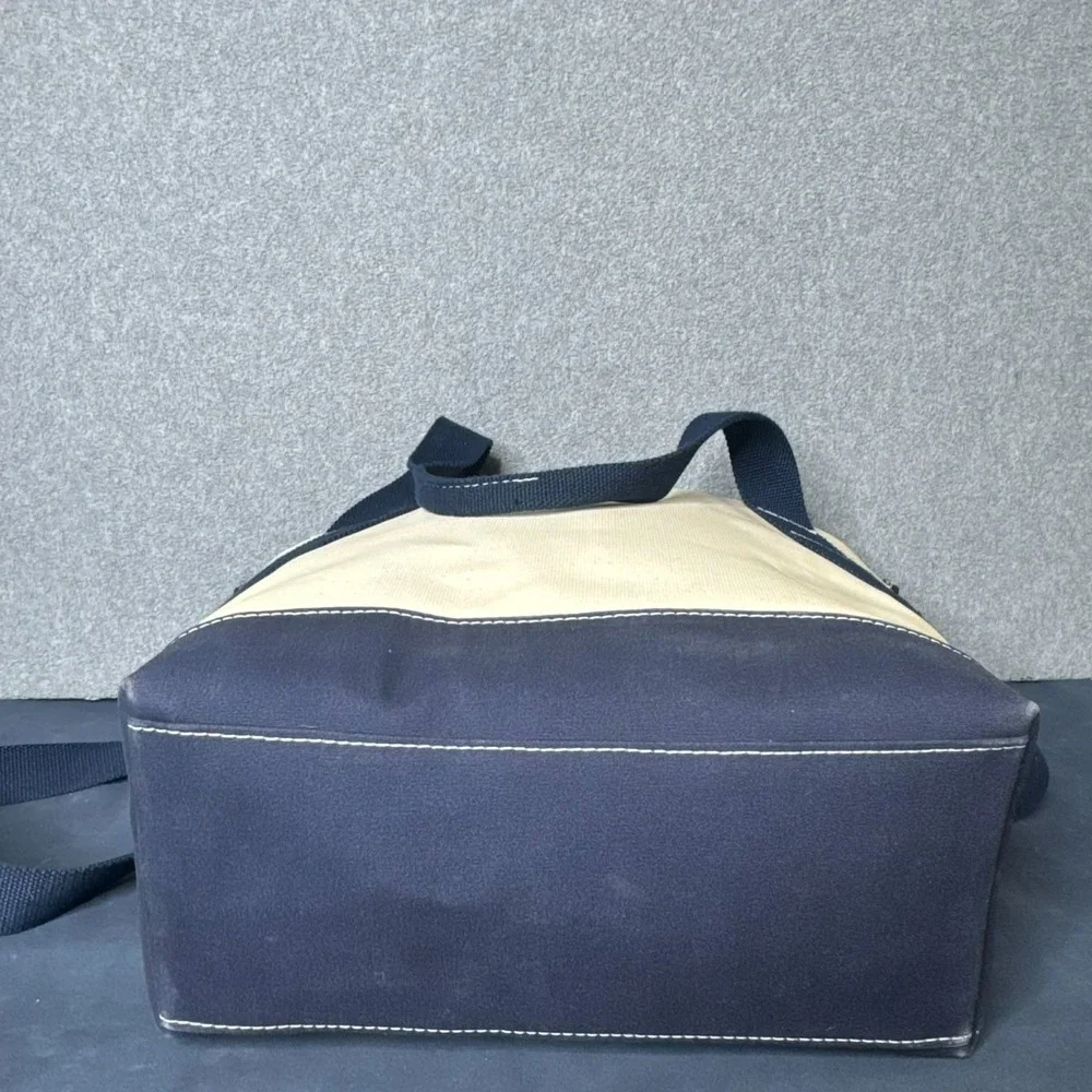 LL Bean Boat & Tote Insulated Canvas Cooler Tote Navy Cream Zip Lunch Bag Strap